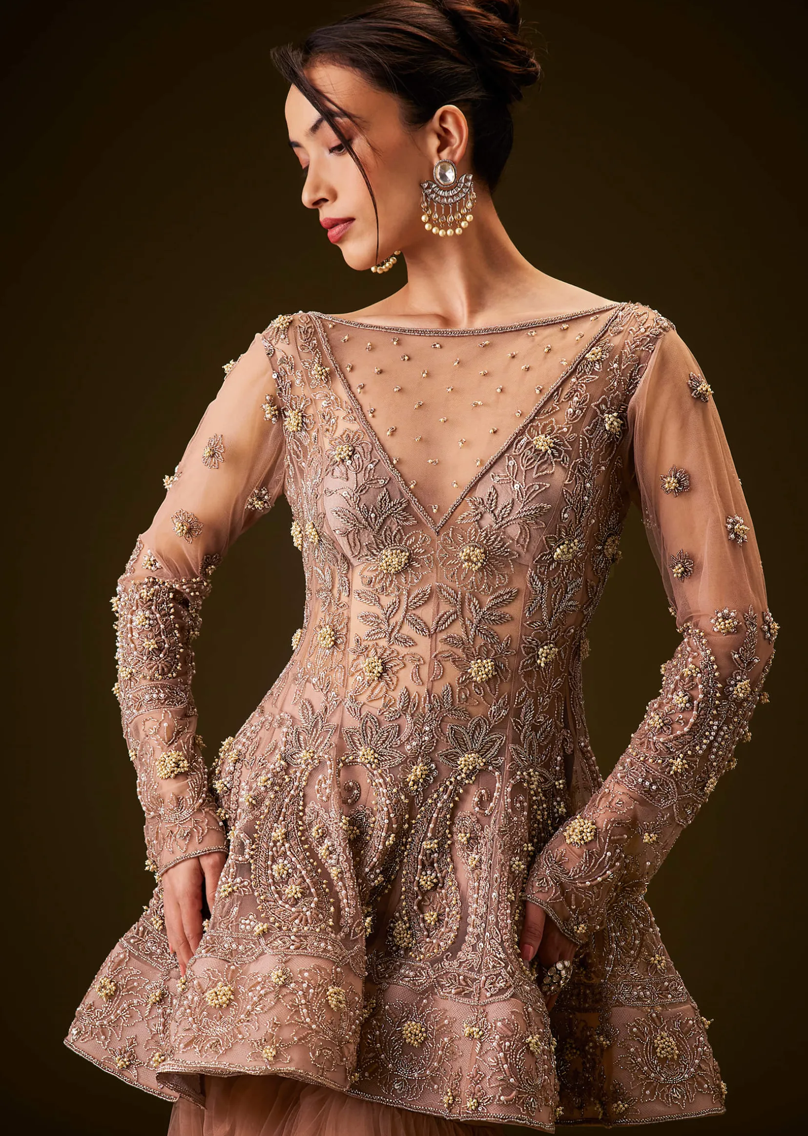 Brown Hand Embroidered Sharara Set