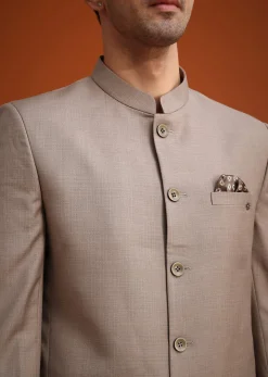 Brown Jodhpuri Set With Mandarin Collar