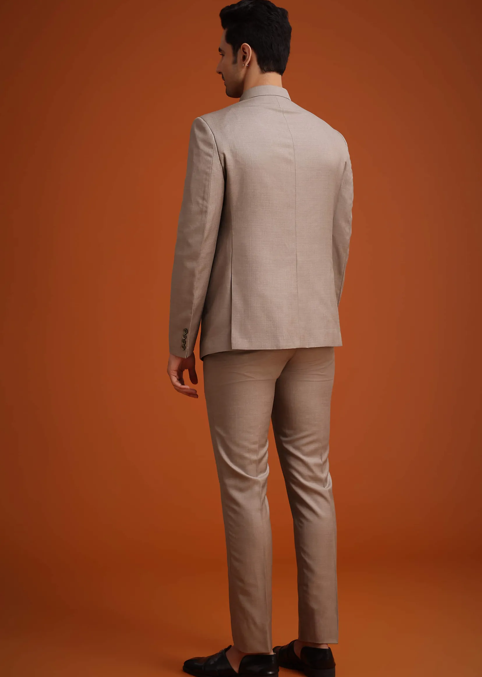 Brown Jodhpuri Set With Mandarin Collar