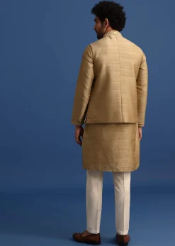 Brown Kurta Jacket Set With Thread And Mirror Work