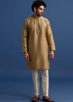 Brown Kurta Jacket Set With Thread And Mirror Work