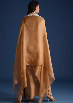 Brown Moti Work Jacket With Skirt And Crop Top