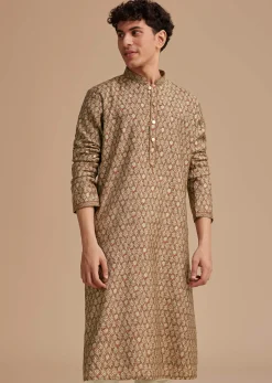 Brown Muslin Mughal Printed Kurta Set