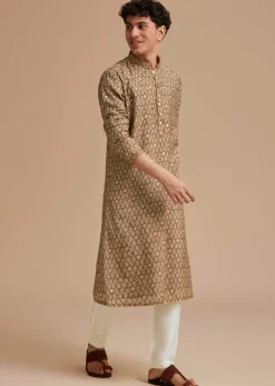 Brown Muslin Mughal Printed Kurta Set