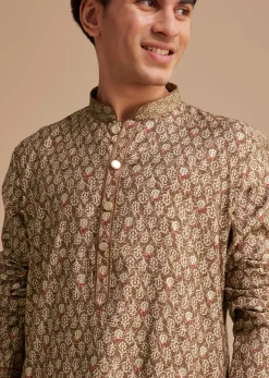 Brown Muslin Mughal Printed Kurta Set