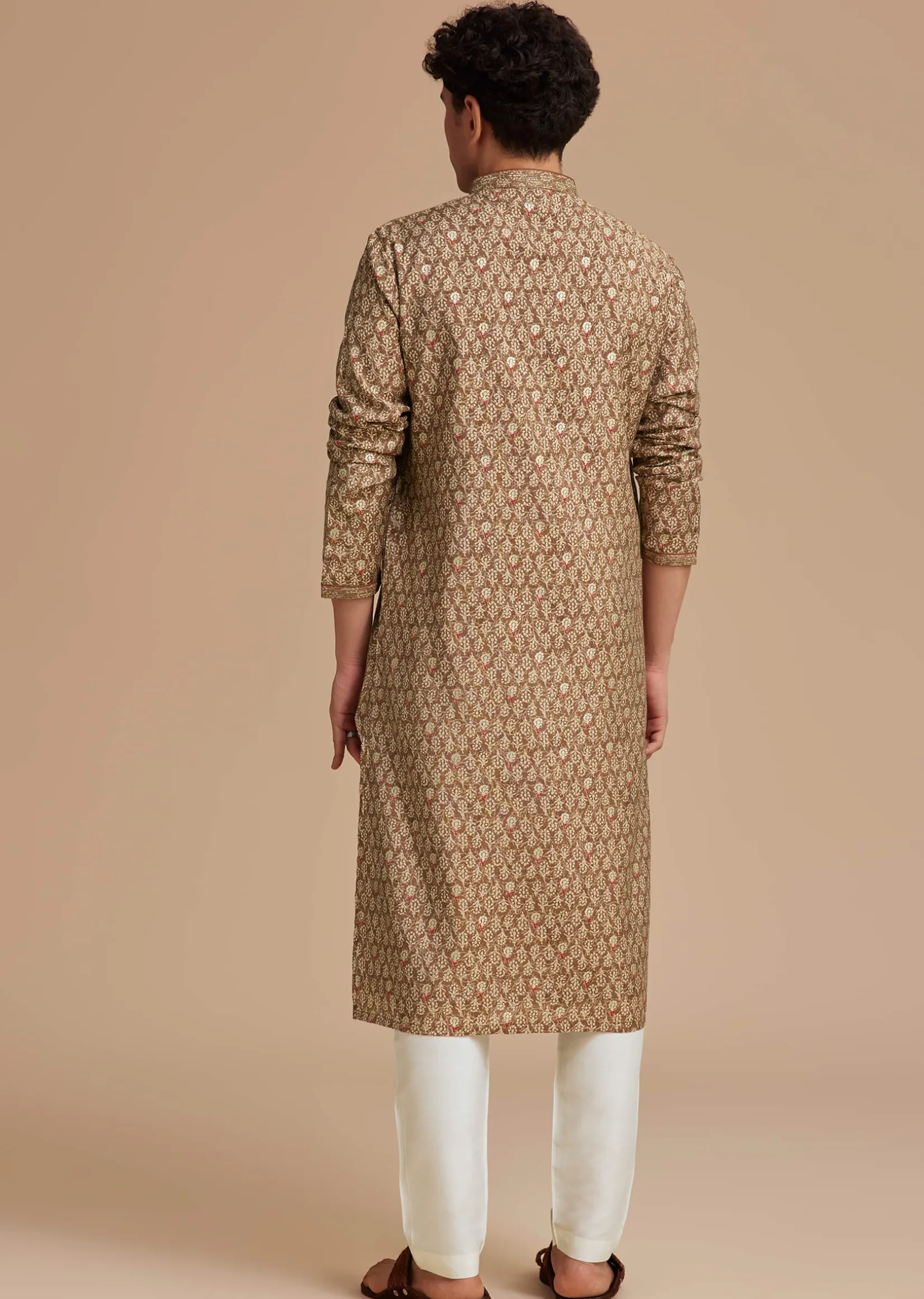 Brown Muslin Mughal Printed Kurta Set