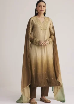 Brown Ombre Embroidered Suit