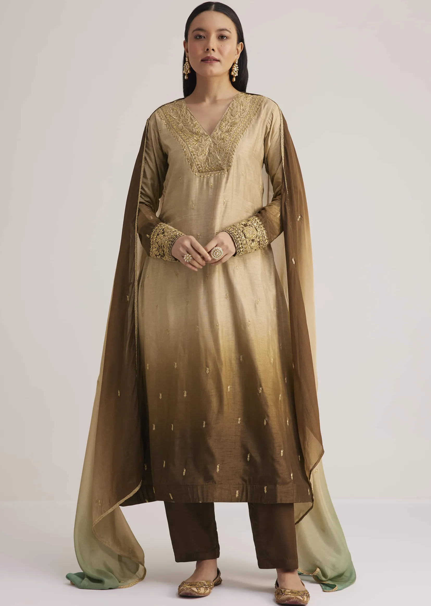 Brown Ombre Embroidered Suit