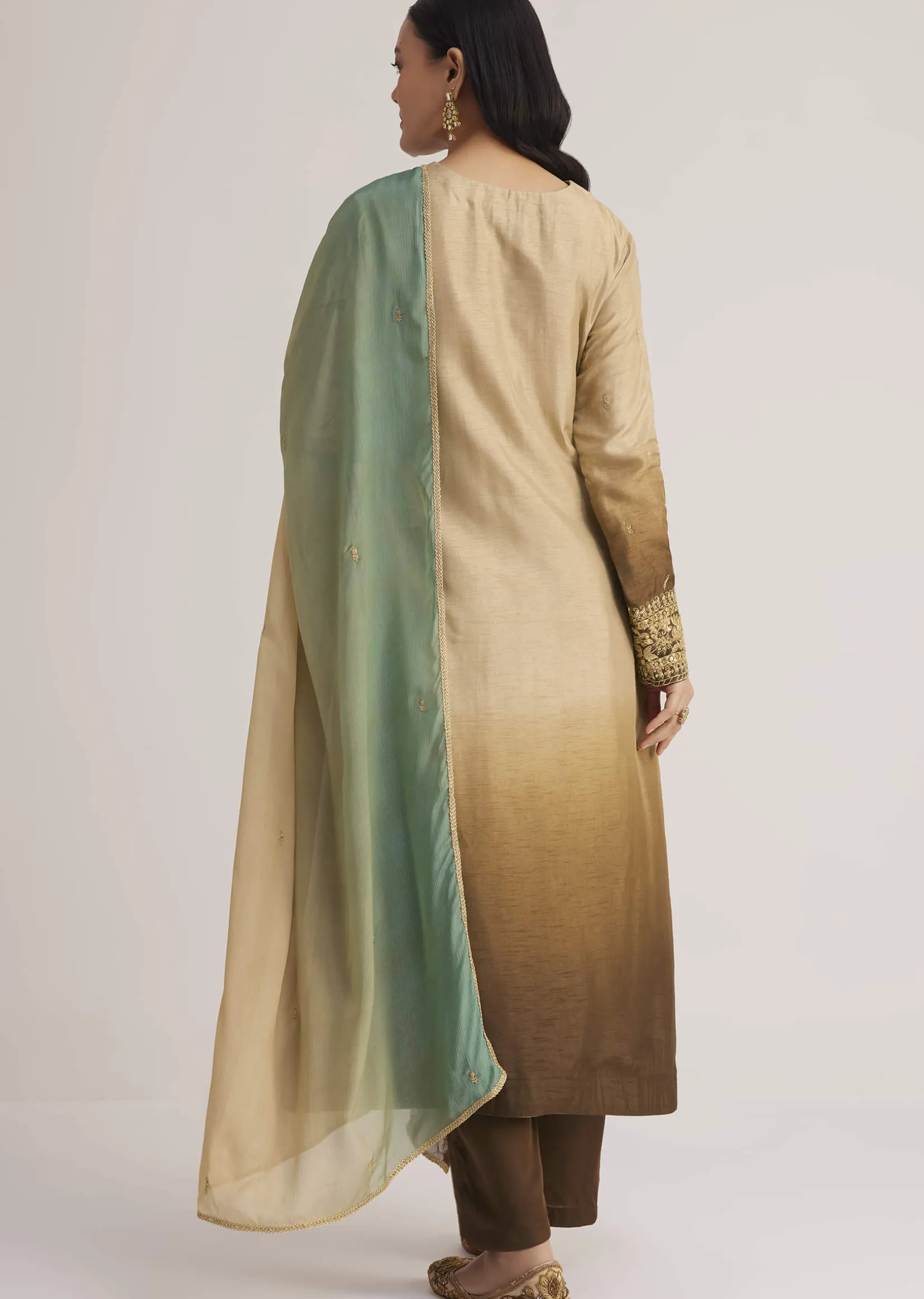 Brown Ombre Embroidered Suit