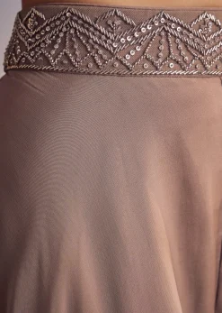 Brown Organza Palazzo Set With Cutdana And Sequins Dupatta