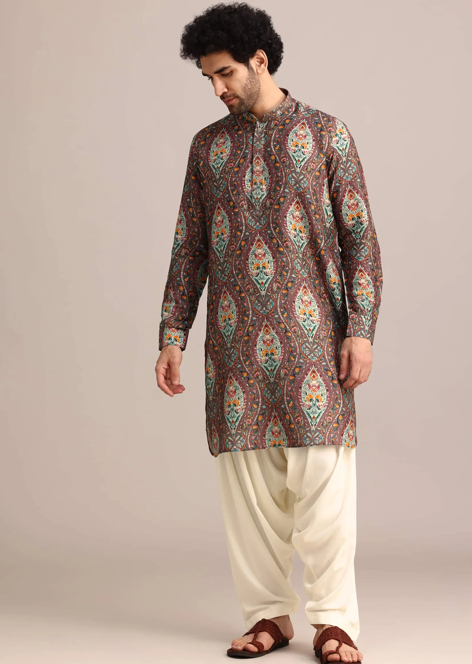 Brown Printed Kurta And Patiala Salwar Set