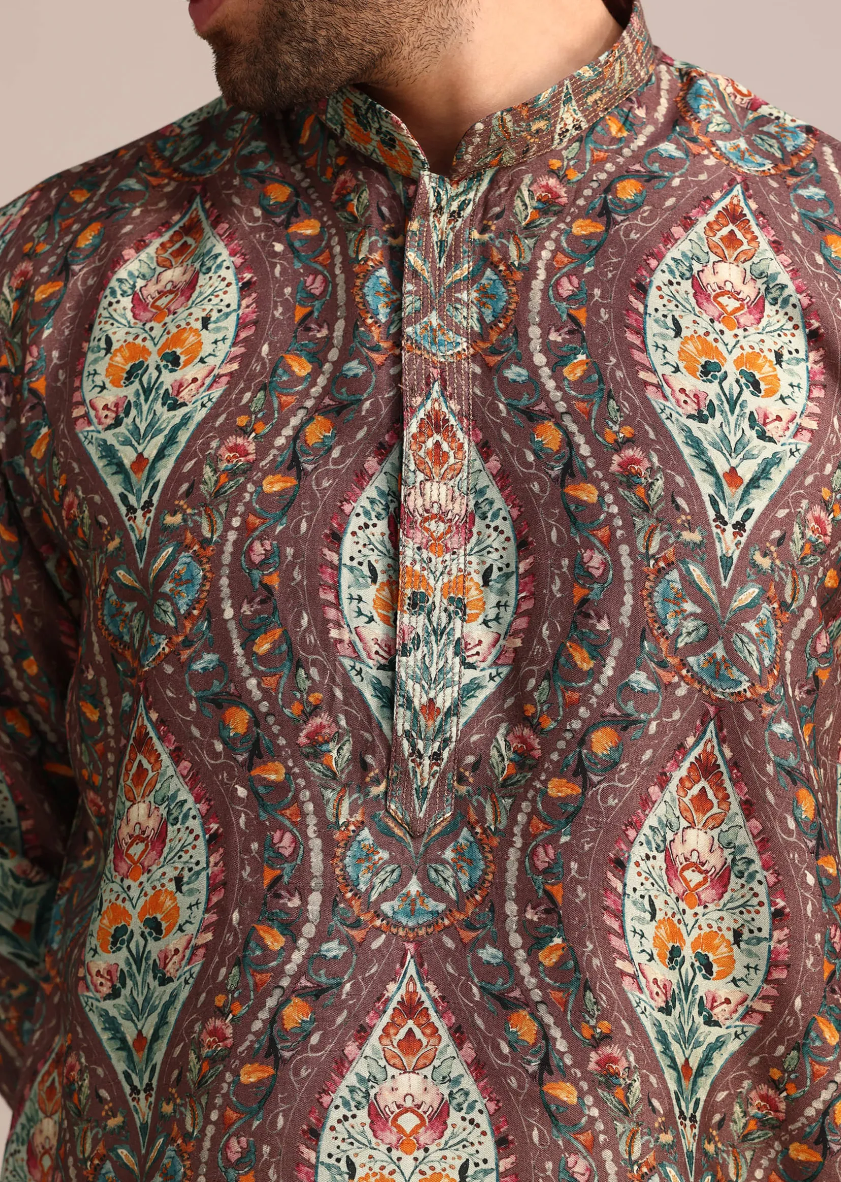 Brown Printed Kurta And Patiala Salwar Set