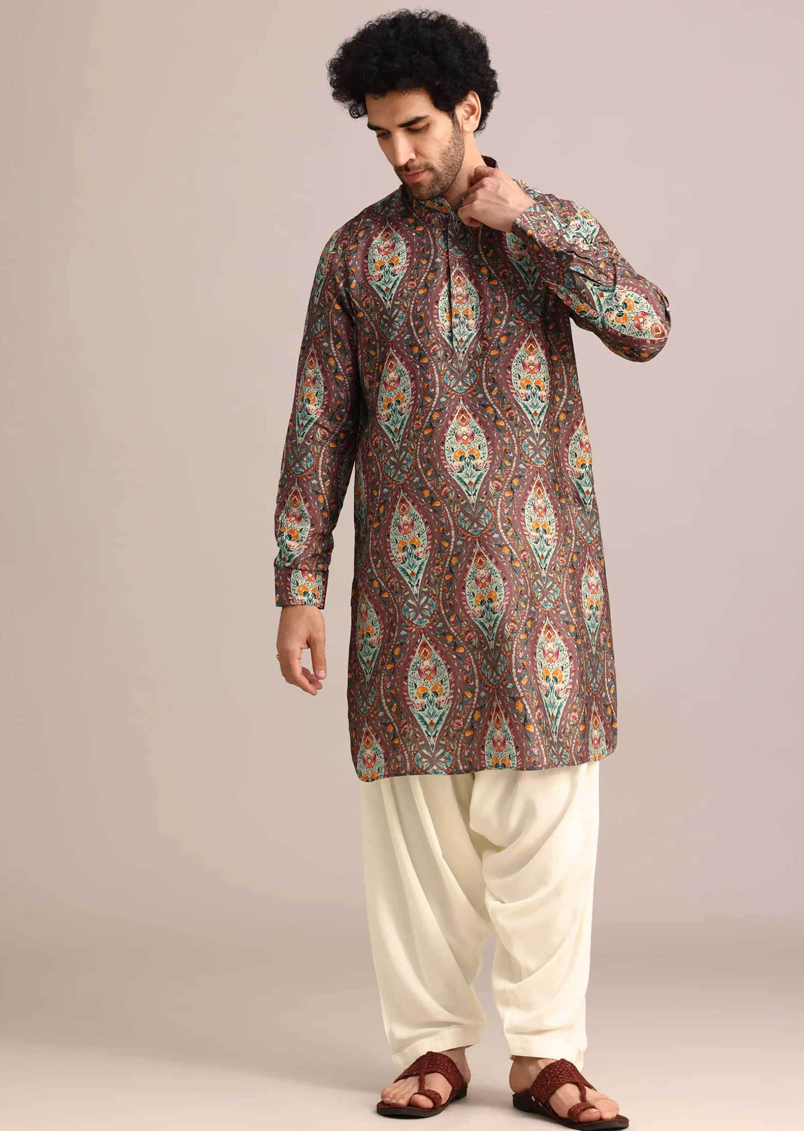 Brown Printed Kurta And Patiala Salwar Set