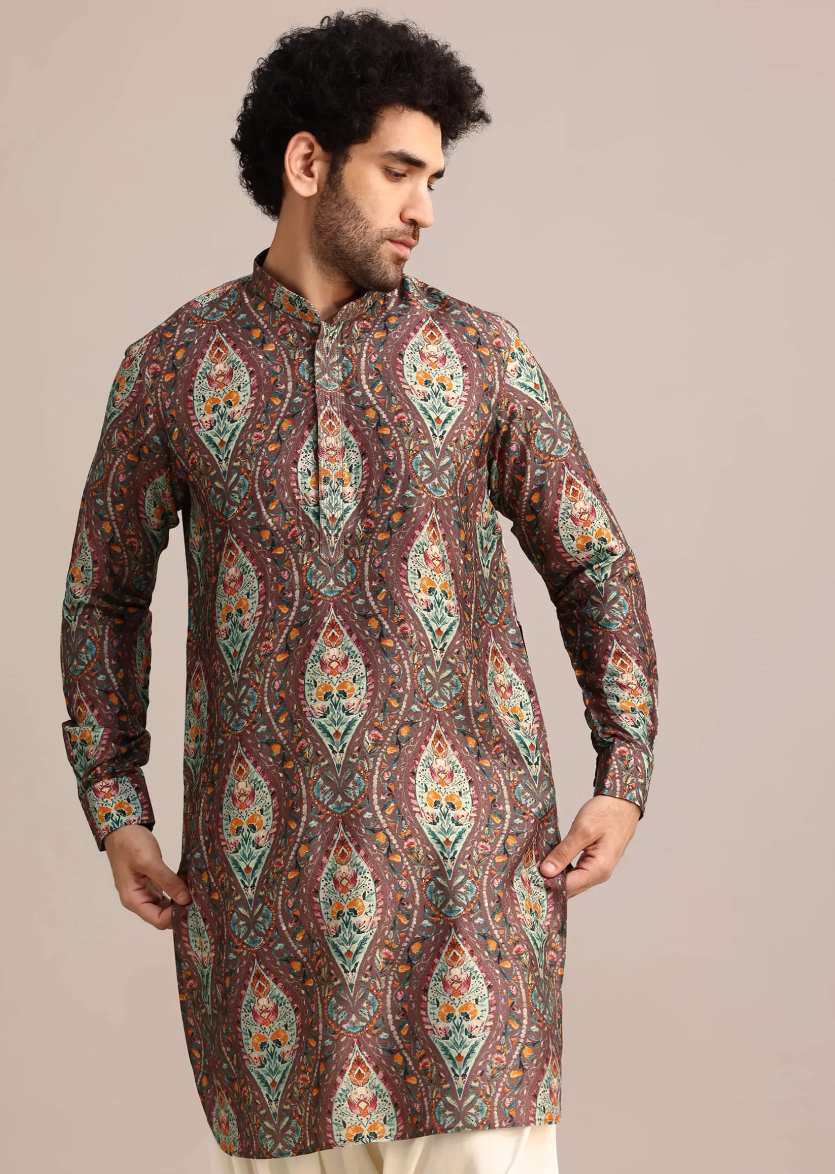 Brown Printed Kurta And Patiala Salwar Set