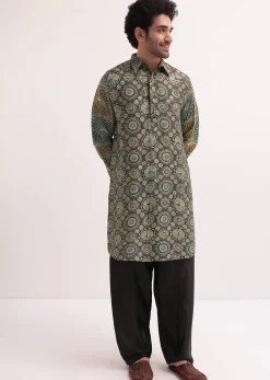 Brown Printed Kurta Patiala Set For Men