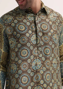 Brown Printed Kurta Patiala Set For Men