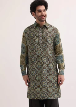 Brown Printed Kurta Patiala Set For Men