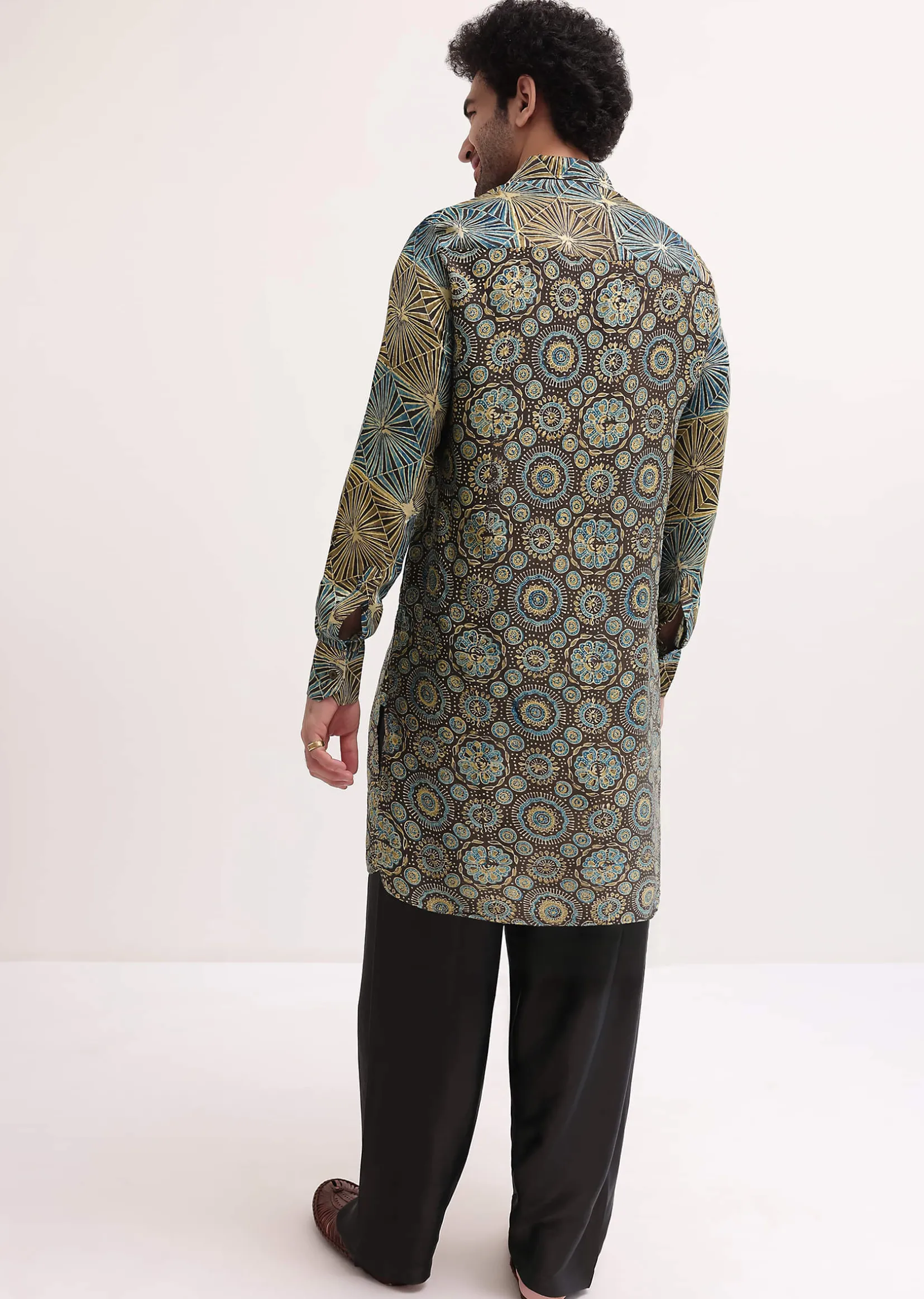 Brown Printed Kurta Patiala Set For Men
