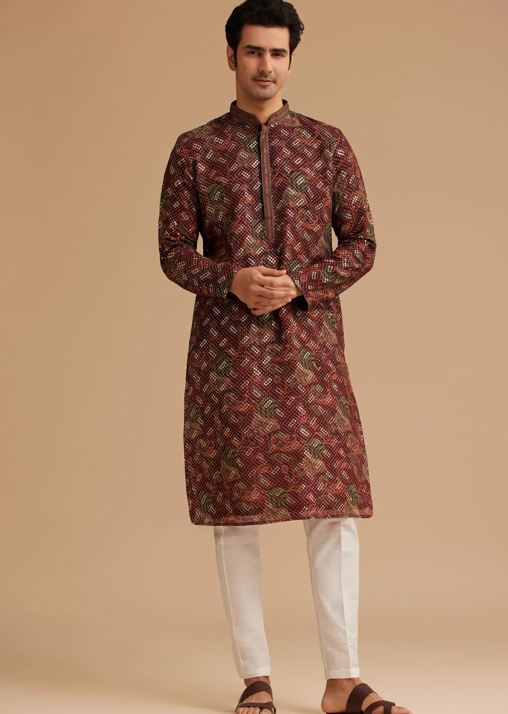 Brown Printed Kurta Set
