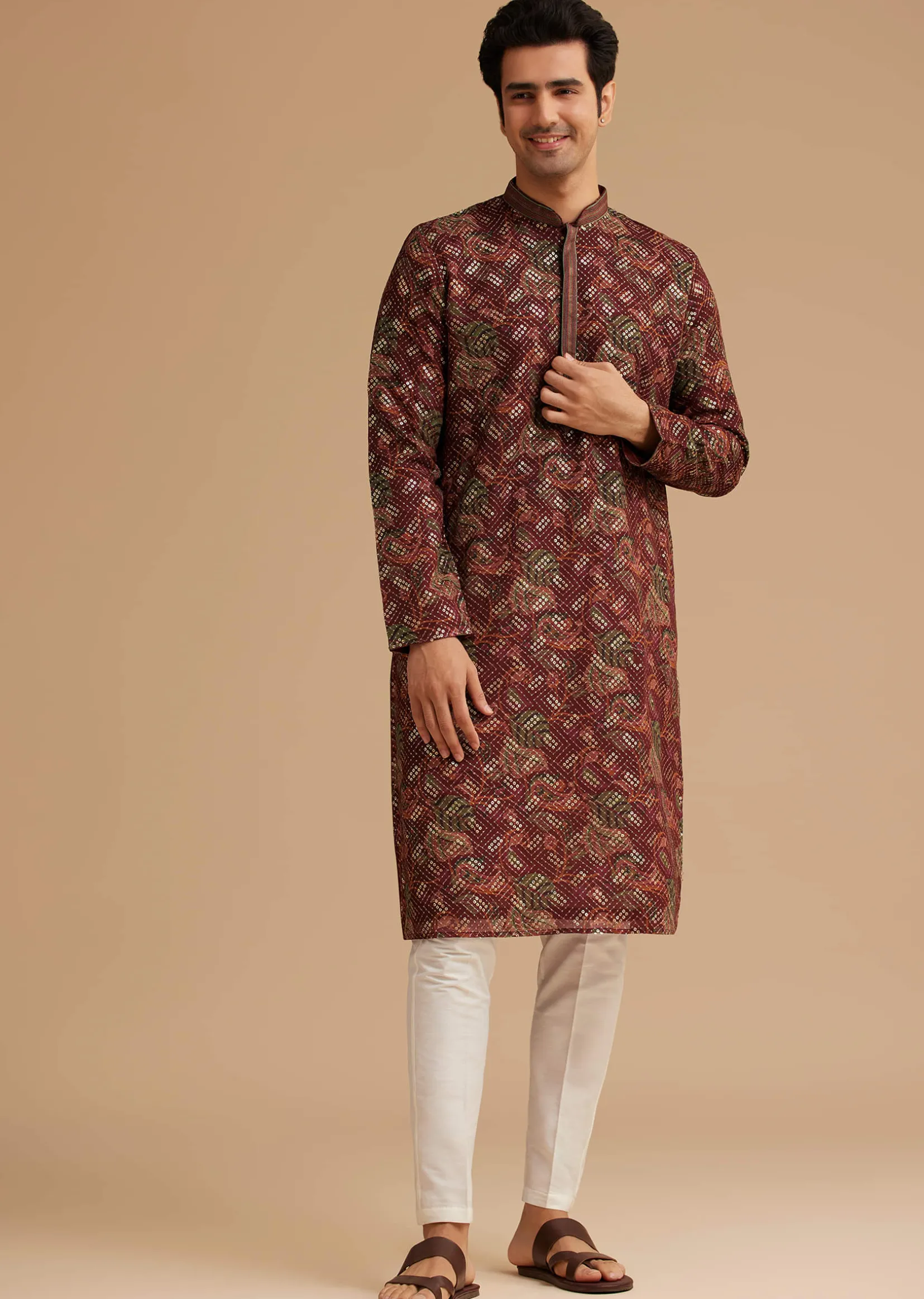 Brown Printed Kurta Set