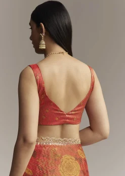 Brown Red Tissue Saree With Mirror And Zari Work