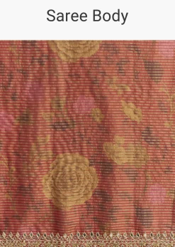 Brown Red Tissue Saree With Mirror And Zari Work