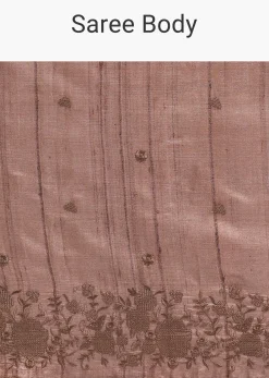 Brown Resham Work Tussar Saree With Unstitched Blouse