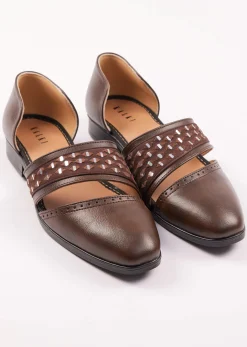 Brown Suede Juttis With Mirror Work
