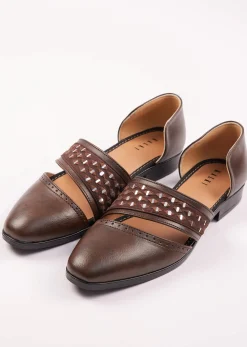 Brown Suede Juttis With Mirror Work
