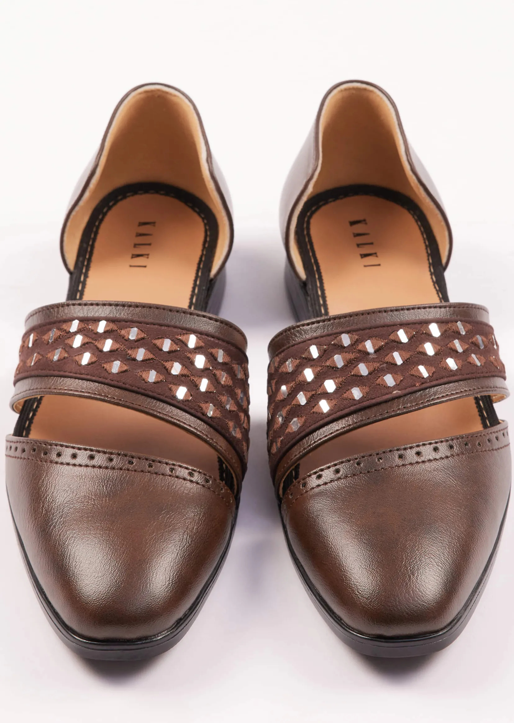 Brown Suede Juttis With Mirror Work