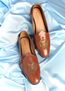 Brown Vegan Leather Jutti With Zardosi Work
