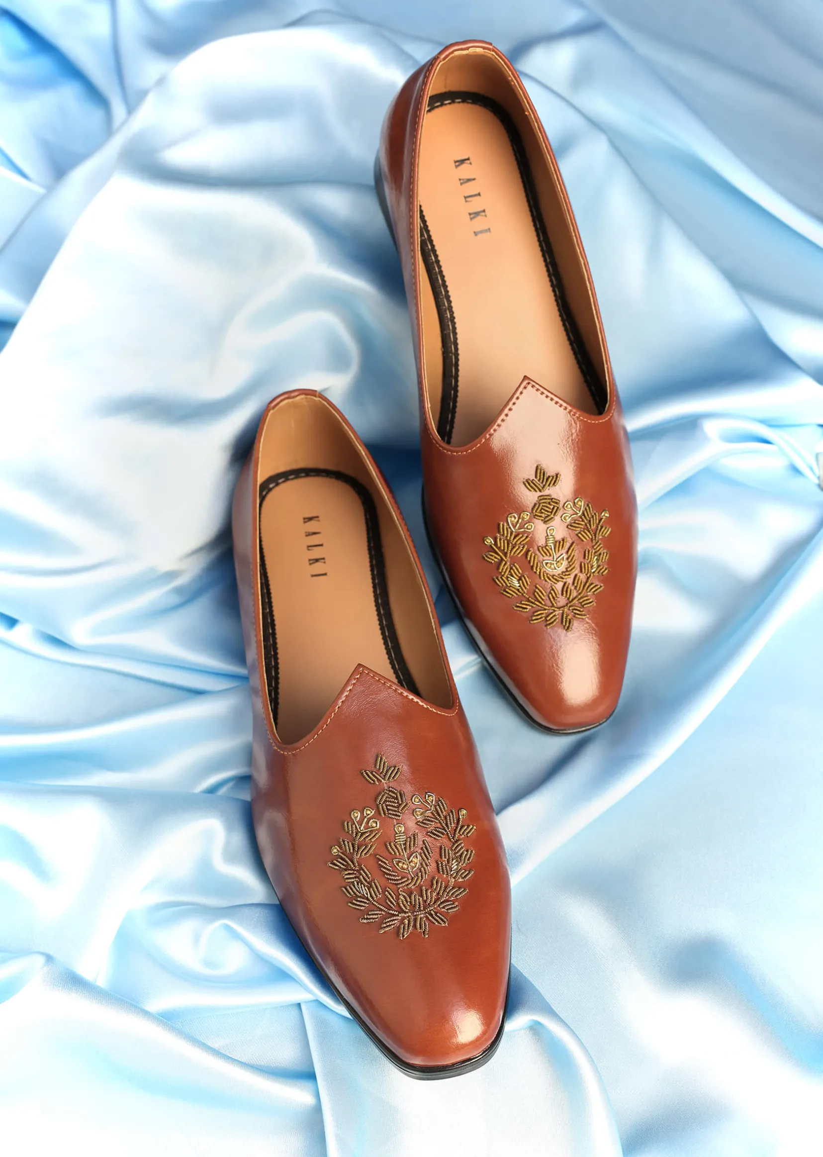 Brown Vegan Leather Jutti With Zardosi Work