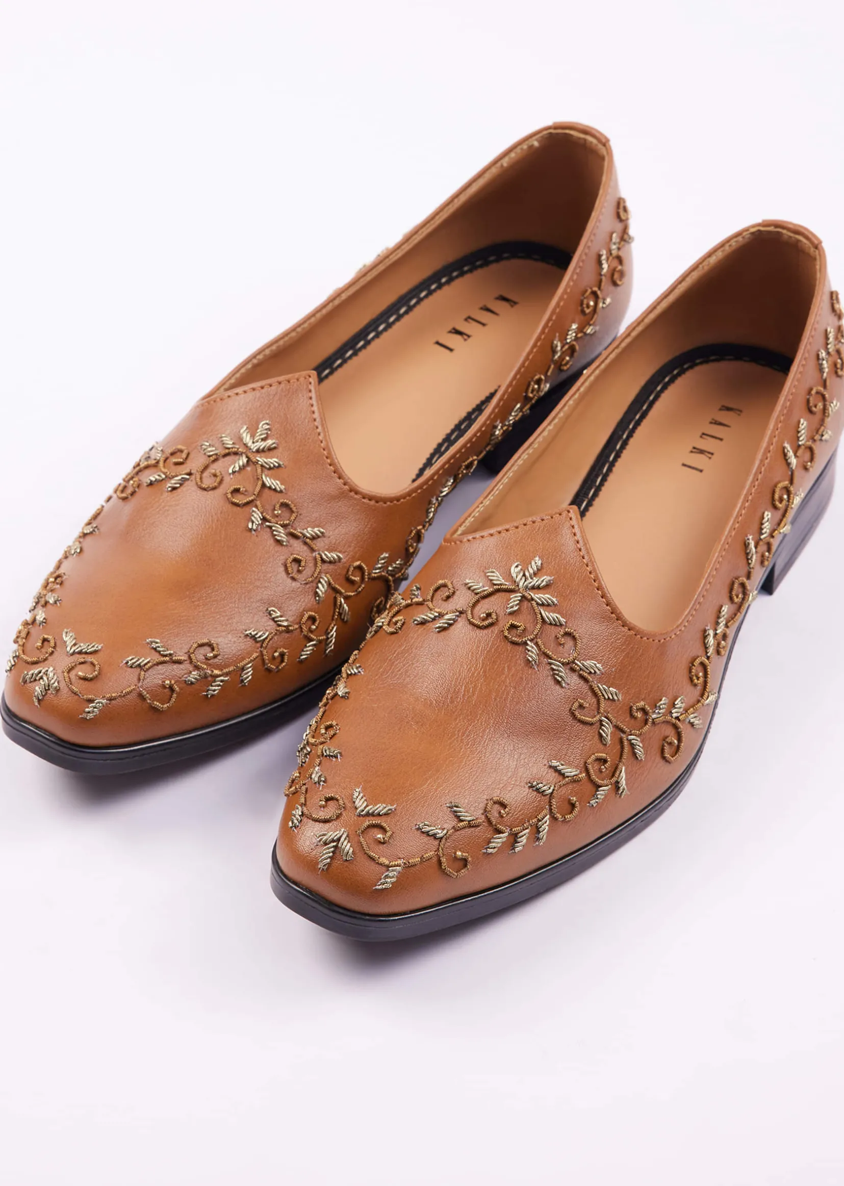 Brown Zardosi Work Juttis For Men