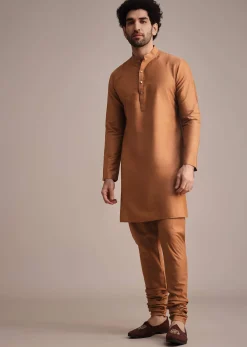 Brown Zari Embroidered Sherwani Suit With Mandarin Collar
