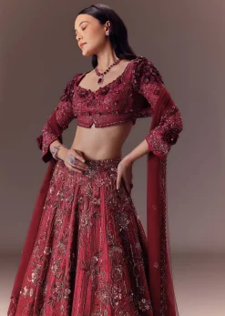 Burgandy Wine Organza Lehenga Set