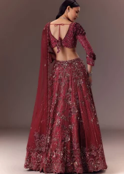 Burgandy Wine Organza Lehenga Set