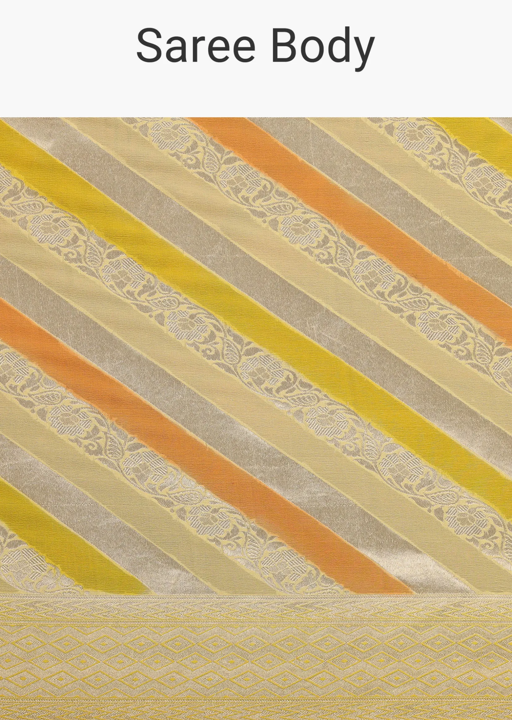 Canary Yellow Saree In Georgette With Striped Banarasi Zari Weave And An Unstitched Blouse