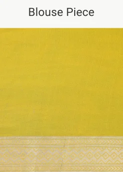 Canary Yellow Saree In Georgette With Striped Banarasi Zari Weave And An Unstitched Blouse