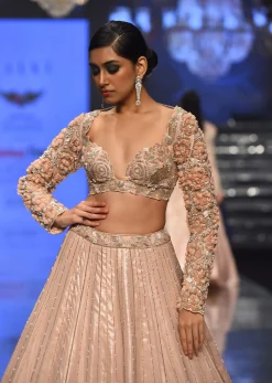 Candy Pink Festive Silver Pink Peony Lehenga Set In Organza With 3D Floral Embroidery - NOOR 2022