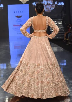 Candy Pink Festive Silver Pink Peony Lehenga Set In Organza With 3D Floral Embroidery - NOOR 2022