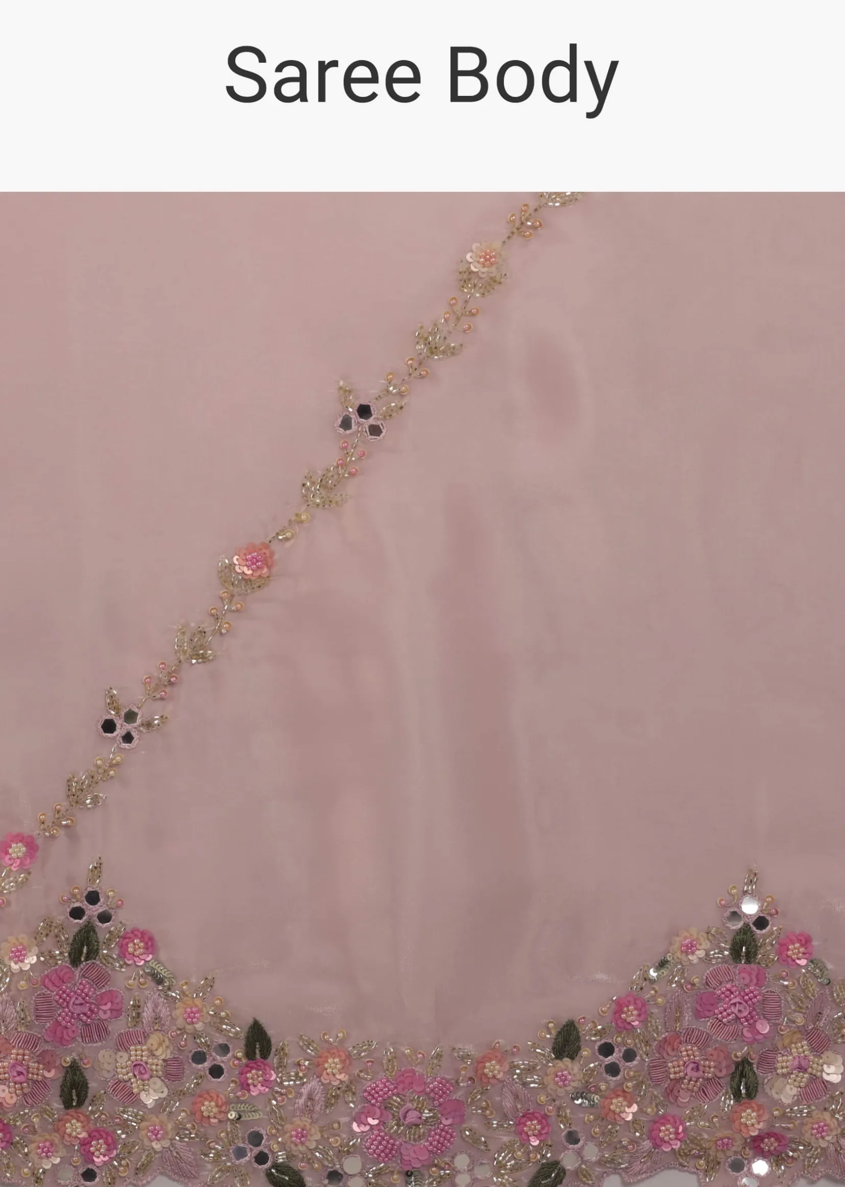 Candy Pink Glass Silk Saree With 3D Floral Embroidery