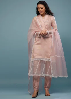 Candy Pink Pant Suit Set In Viscose Silk