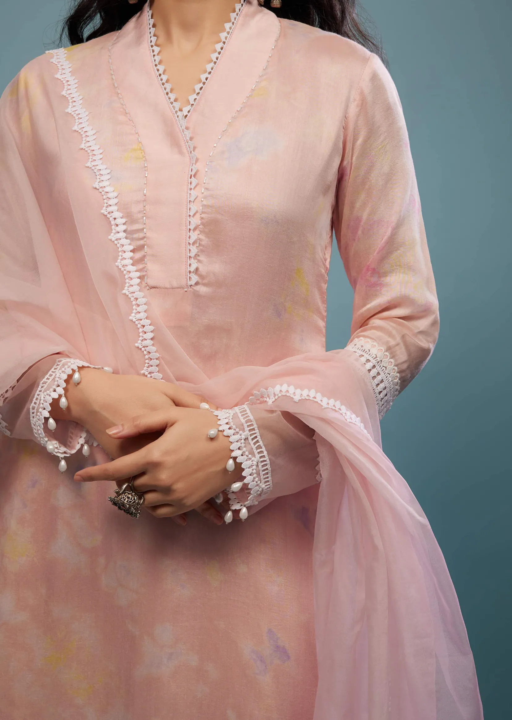 Candy Pink Pant Suit Set In Viscose Silk