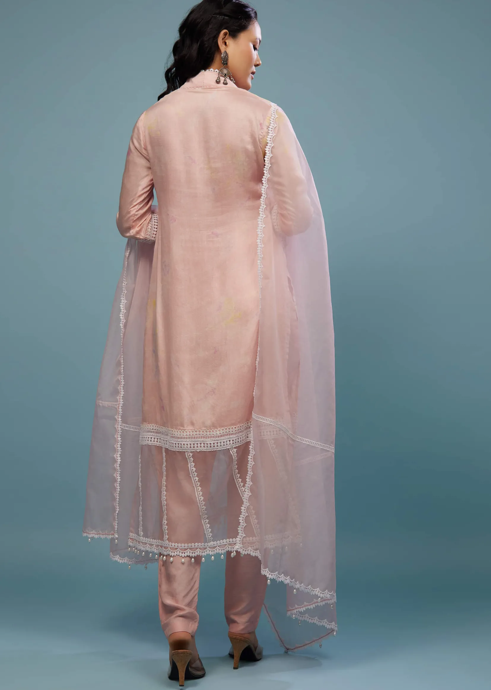 Candy Pink Pant Suit Set In Viscose Silk
