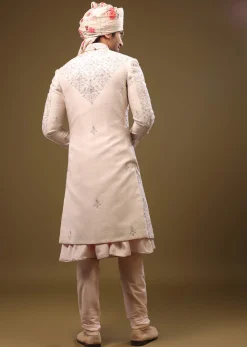 Candy Pink Silk Sherwani Set In Cutdana And Sequin Embroidery With Threadwork