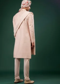 Candy Pink Thread Embroidered Sherwani Set In Raw Silk