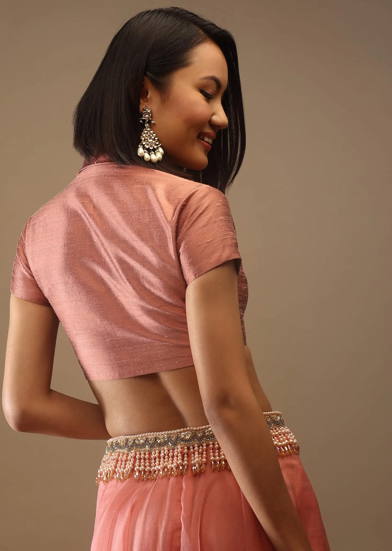 Canyon Clay Half Sleeves Blouse With A Collar Neckline Front Hook Closure