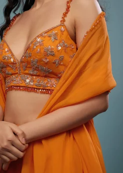 Carrot Orange Embroidered Lehenga Set In Organza