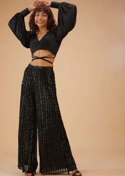 Caviar Black Palazzo And Crop-Top Set