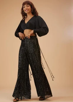 Caviar Black Palazzo And Crop-Top Set